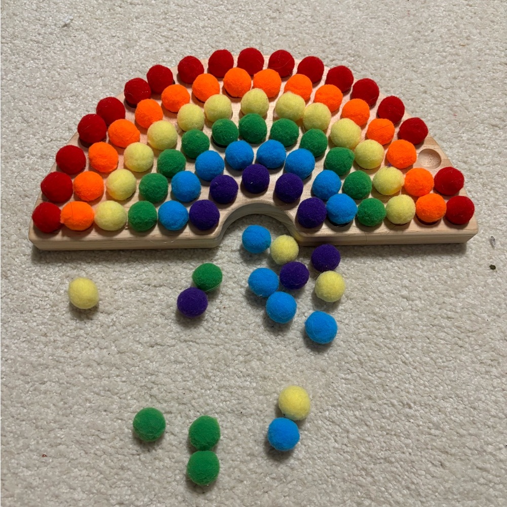 Wooden Pom Pom Montessori Rainbow Toy